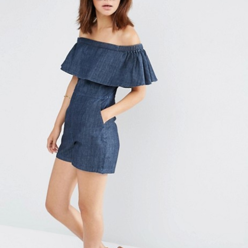 ASOS Denim Off-Shoulder Romper Size 6